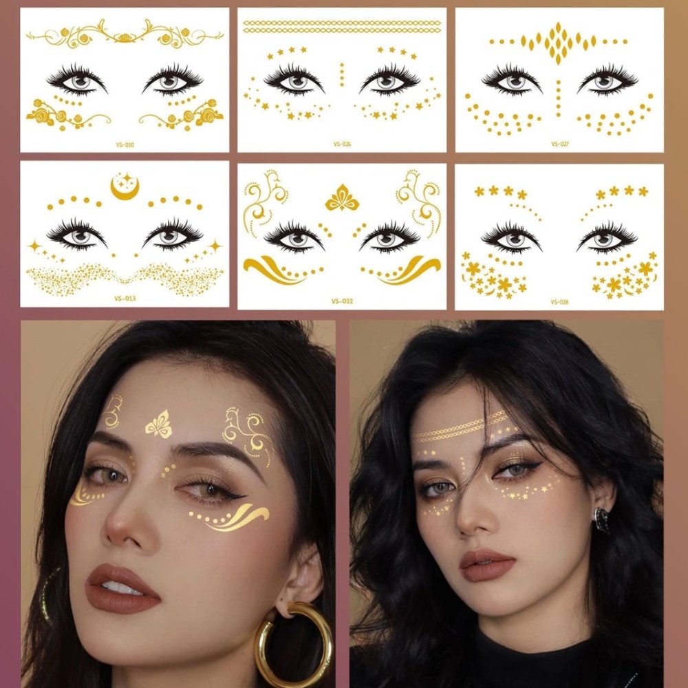 6 Sheets Bronzing Face Fake Tattoo Stickers Adorable Super Shiny Long Lasting Co